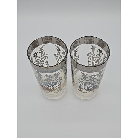 Vintage Kimico Silver Lustre Knights Crest Coat of Arms 5.5" Collins Glass Pair - Picture 8 of 8